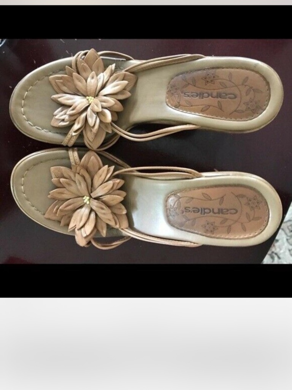 Candie's Tan Floral Slip-On Sandals